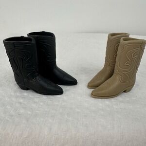Lot Of 2 Barbie Ken Cowboy Boots Black & Ivory Squishy Western Doll Mattel Korea